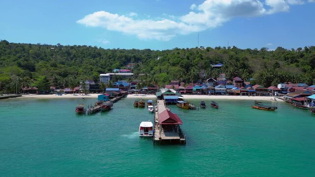 25.2.25 Rong Khm, Island village ferry pier. Magic aerial view flight drone