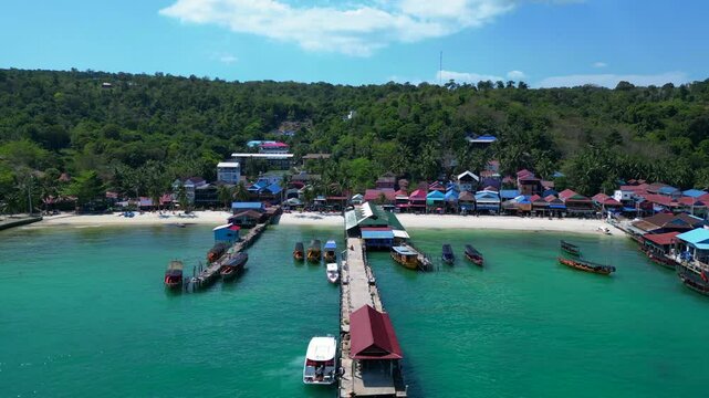 25.2.25 Rong Khm, Island village ferry pier. Unique aerial view flight drone