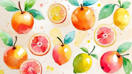 Watercolor Citrus Fruits Illustration: Fresh Orange, Lemon, Grapefruit & More for Summer Awakenings
