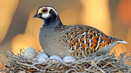 Quails and Eggs in Nest: A Wildlife Close-up
