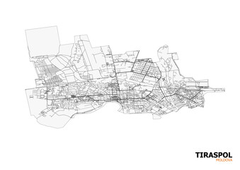 Vector map of Tiraspol, Moldova, highlighting highways and road networks. Detailed and modern design, ideal for urban planning, infrastructure analysis, or educational purposes.