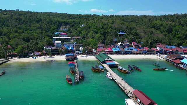 25.2.25 Rong Khm, Island village ferry pier. Fantastic aerial view flight drone