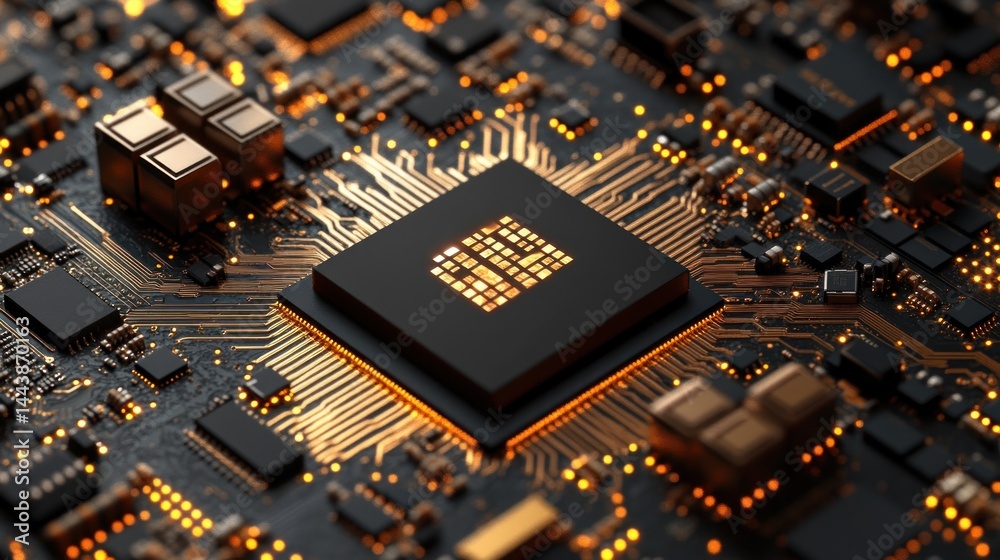 Poster close-up of a computer microchip on a circuit board