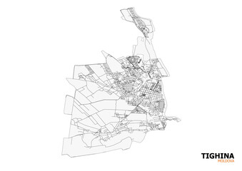 Vector map of Tighina (Bender), Moldova, highlighting highways and road networks. Clean and detailed design, ideal for urban planning, infrastructure analysis, or educational purposes.