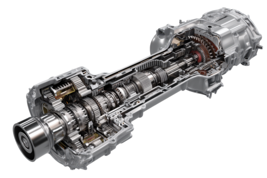 Detailed Cutaway Of A Complex Mechanical Transmission System isolated on transparent background 