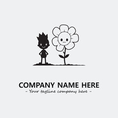 Flower illustration black and white for logo company vector image