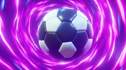 Obraz premium Spinning soccer ball in a vibrant purple vortex.