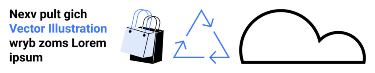 Shopping bag, recycling arrows, and cloud to represent sustainable shopping, environmental responsibility, and eco-consciousness. Ideal for sustainability themes, eco-commerce, green initiatives