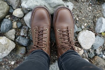 Brown Leather Boots on Rocky Ground