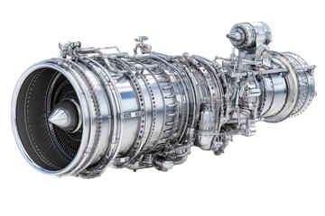 Detailed Turbine Engine 3D Rendering On Transparent Background