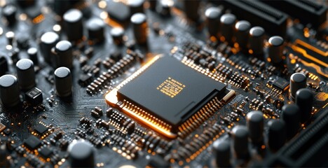 Close-up of a Microchip on a Circuit Board: Technology and Innovation