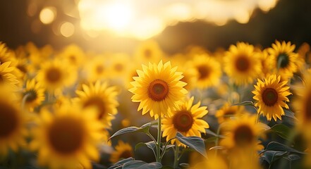 Obraz premium Sunflower fields under the sunshine