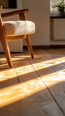 Wooden Chair and Hardwood Floor with Sunlight