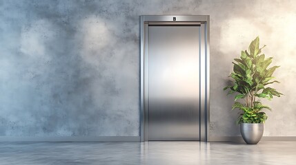 Modern Elevator Interior Design: Steel Doors and Greenery