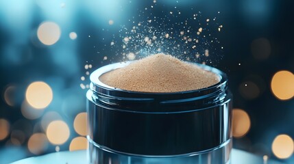 The shimmering loose powder jar under the light