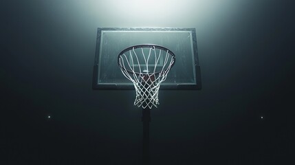 Dramatic Basketball Hoop and Net in Spotlight with Dark Background
