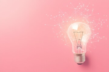 Glowing Lightbulb Explosion on Pink Background Minimalist Idea Concept