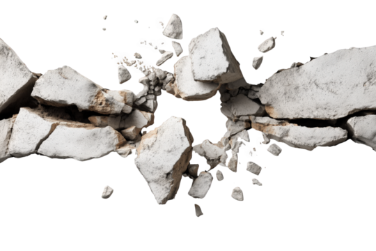 Grey And White Stone Shattering isolated on transparent background 