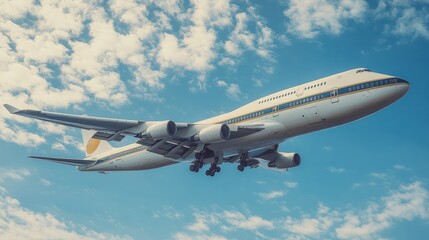 Obraz premium Majestic Airplane Soaring Through a Cloudy Sky