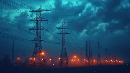 Electrification Infrastructure Under a Foreboding Twilight Sky Transmission Line
