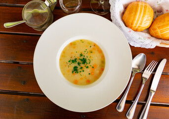 Appetizing Trentino-style barley soup. Italian cuisine