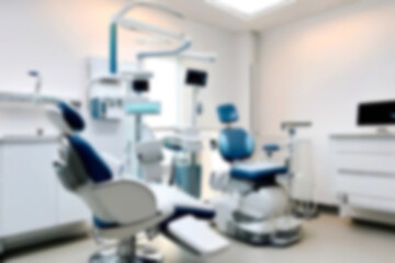 Blurred dental clinic background. Defocused interior of modern dental office.