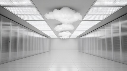 Modern server room interior design with cloud decor white clean minimalist technology data center