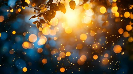 Golden hour light filters through leaves, creating a bokeh effect with sparkling dust motes - Powered by Adobe