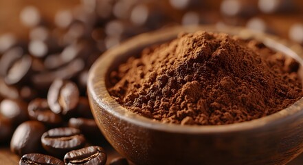 Close-up of coffee powder and coffee beans