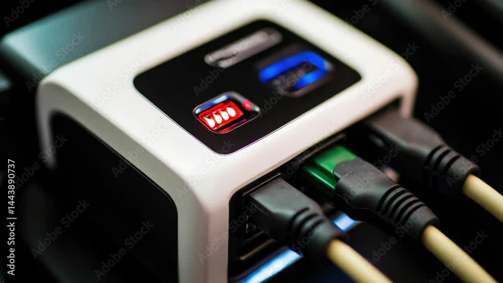 Poster Close-up of a power strip with multiple wires