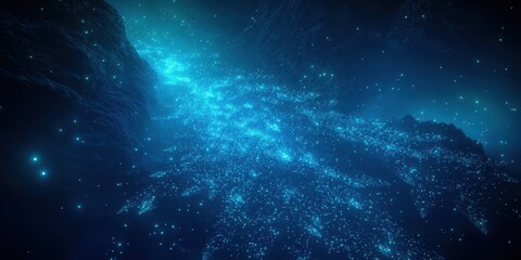 Deep space nebula filled with glowing particles.