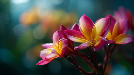Fototapeta premium Vibrant pink and yellow plumeria