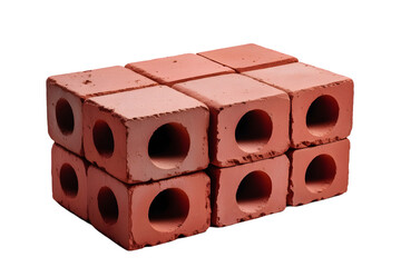 Stack of red bricks isolated on transparent background,Stack of Four Red Clay Bricks with Holes Isolated on White for Construction Concepts: Building Material Imagery: Bricks, Red, Clay, Isolated.