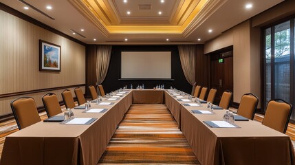 Meeting room with tables and chairs
