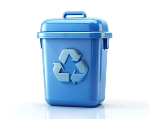 Blue 3D Recycling Bin Icon for Eco-Friendly Design