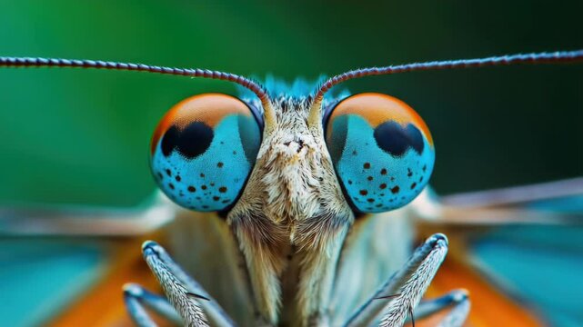 A detailed view of a butterfly's compound eyes, highlighting their intricate structure and beauty