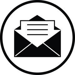 Simple black open email icon in a circle.