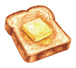 バターとハチミツが乗ったトーストの水彩風イラスト　生成AI