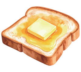 バターとハチミツが乗ったトーストの水彩風イラスト　生成AI