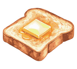 バターとハチミツが乗ったトーストの水彩風イラスト　生成AI