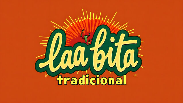 Create a logo for  laa bita  Tradicional, a spicy whimsa , featuring a vibrant color scheme dominated by bright  orange  and bold  green  hues. The design should evoke the sense of fiery heat, taste