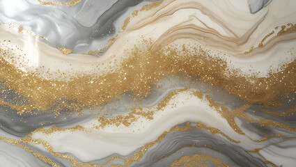 Elegant Gold and Gray Marble Background with Sparkling Glitter