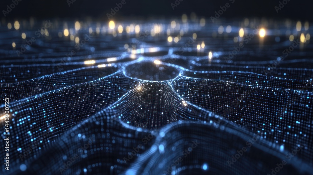 Poster digital data stream of neural network, energy transfer, abstract concept of computer science, futuri