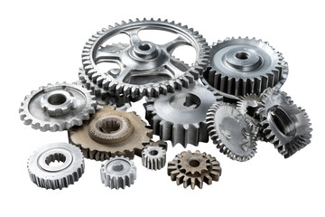 Silver Metal Gears Interlocking isolated on transparent background 