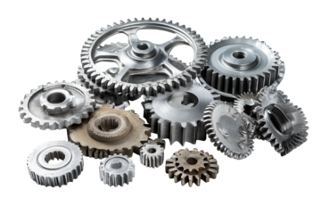 Silver Metal Gears Interlocking isolated on transparent background 