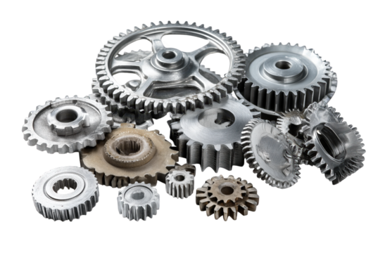 Silver Metal Gears Interlocking isolated on transparent background 