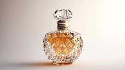 Elegant gold perfume bottle with crystal facets.