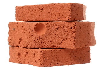 Stack of red bricks isolated on transparent background,Stack of Four Red Clay Bricks with Holes Isolated on White for Construction Concepts: Building Material Imagery: Bricks, Red, Clay, Isolated.