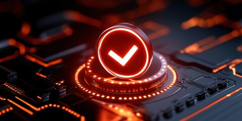 Illuminated Checkmark Symbol on Futuristic Technology Background