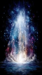 A mesmerizing celestial column of light erupting from a cosmic sea.